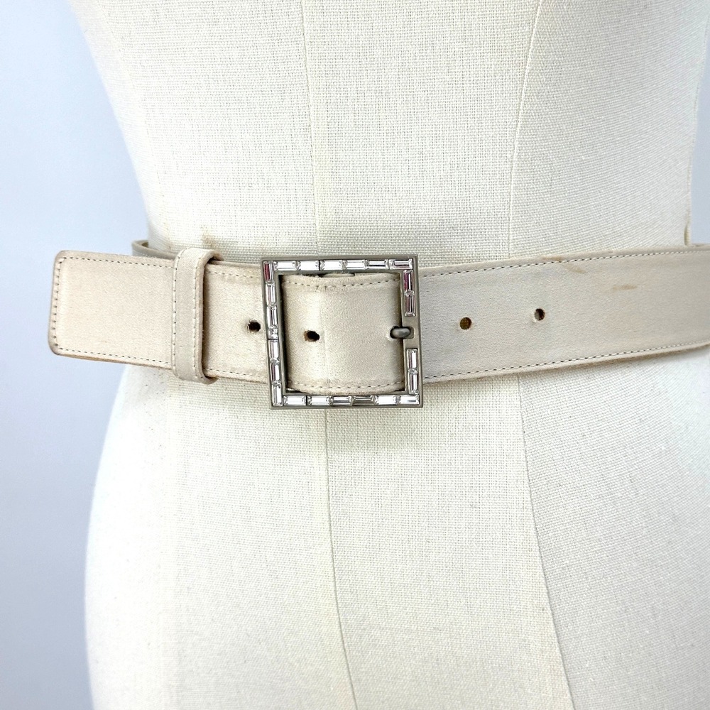 St. John Crystal Buckle Belt Off White Size‎ Small quiet luxury retro glam Y2K